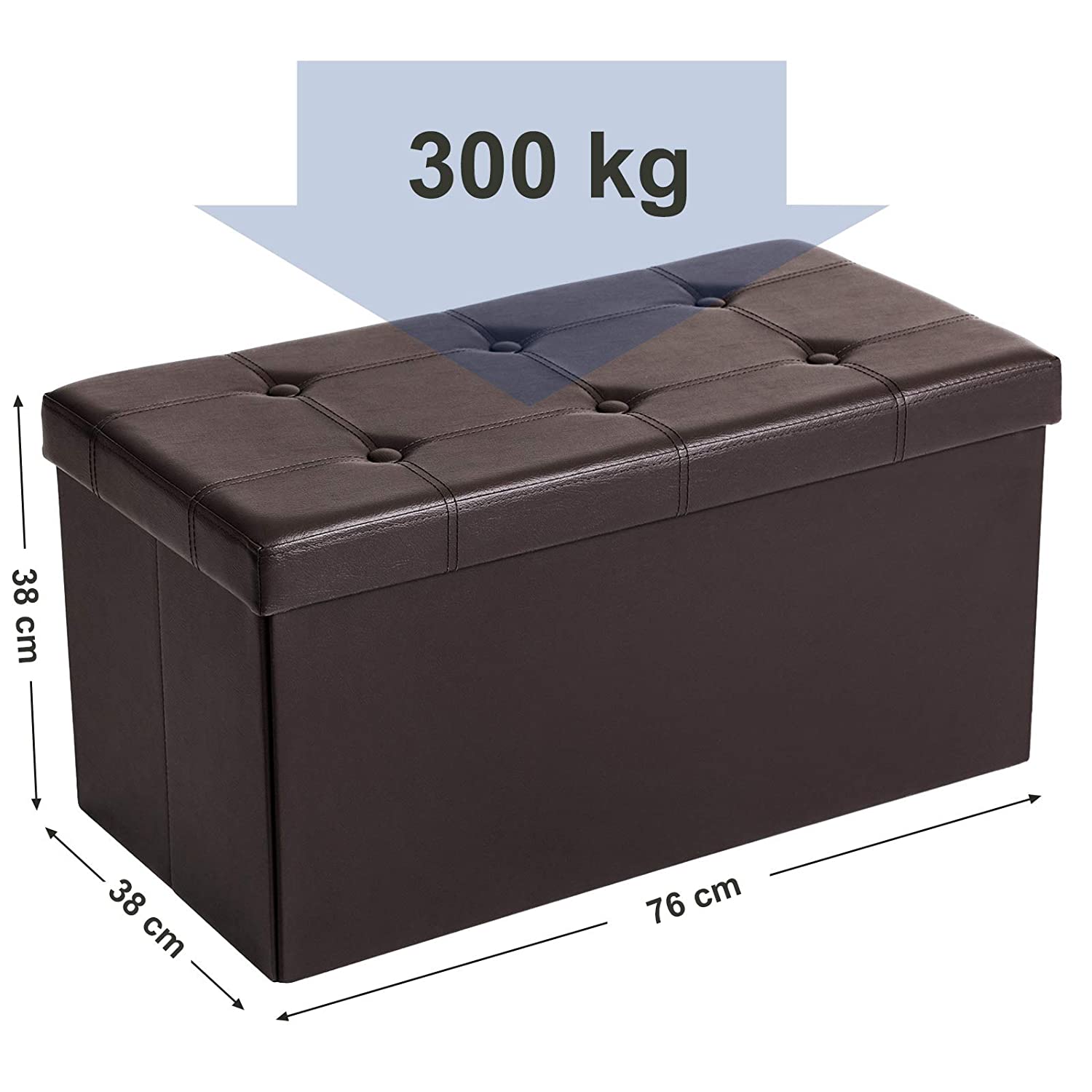 klupa za odlaganje, 2 osobe, nosivost do 300 kg, umjetna koža, smeđa, 76x38x38 cm | SONGMICS-vitahome.hr