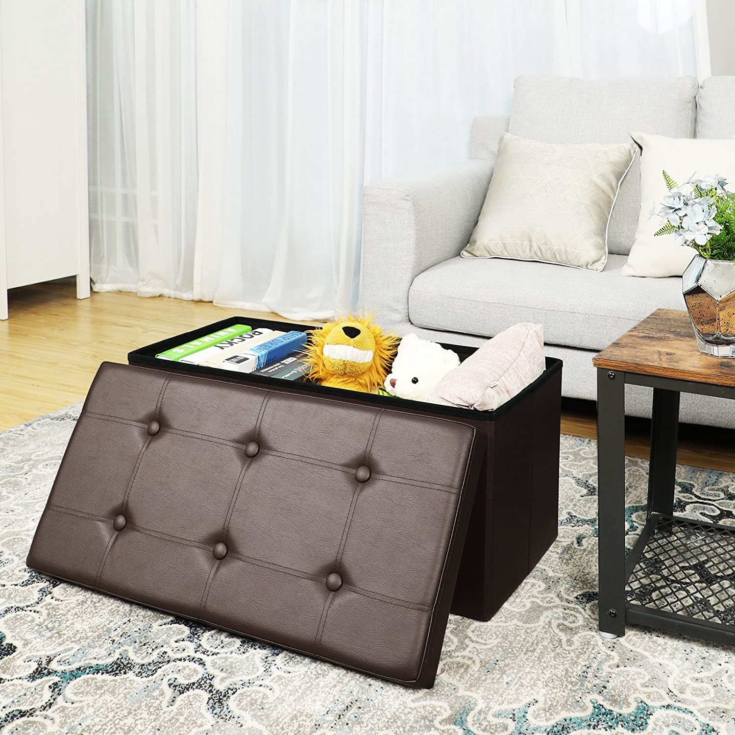 klupa za odlaganje, 2 osobe, nosivost do 300 kg, umjetna koža, smeđa, 76x38x38 cm | SONGMICS-vitahome.hr