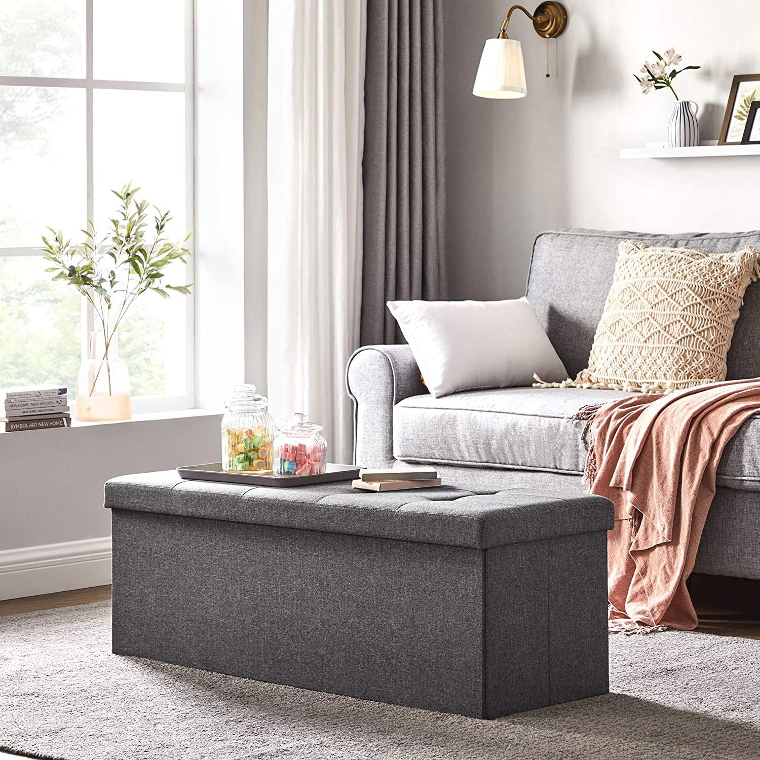 Klupa za odlaganje od 120 L, nosivosti 300 kg, 110 x 38 x 38 cm, tamno siva | SONGMICS-vitahome.hr