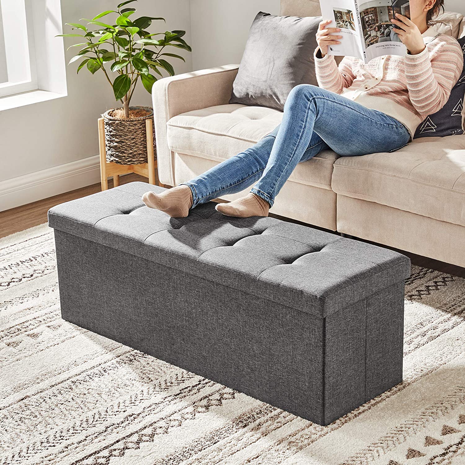 Klupa za odlaganje od 120 L, nosivosti 300 kg, 110 x 38 x 38 cm, tamno siva | SONGMICS-vitahome.hr