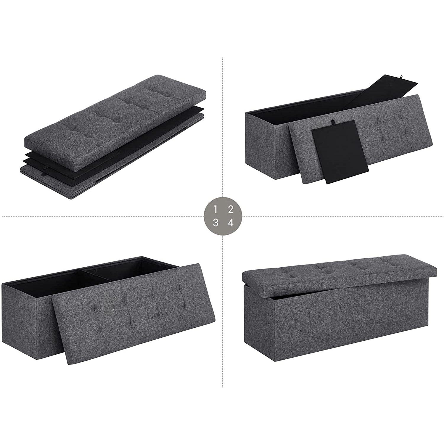Klupa za odlaganje od 120 L, nosivosti 300 kg, 110 x 38 x 38 cm, tamno siva | SONGMICS-vitahome.hr