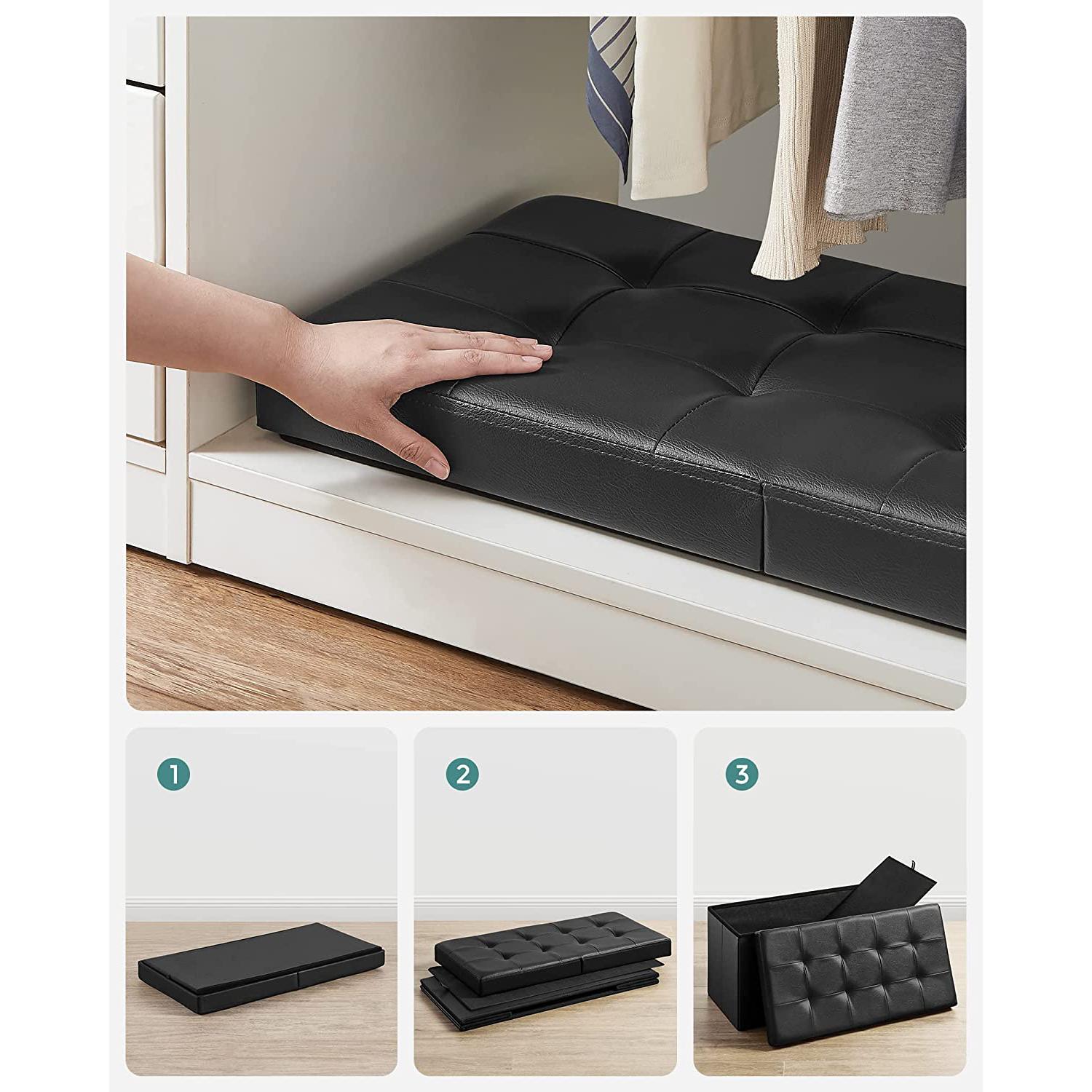 Klupa za odlaganje, sklopiva klupa, 80 L, 76 x 38 x 38 cm crna | SONGMICS-vitahome.hr