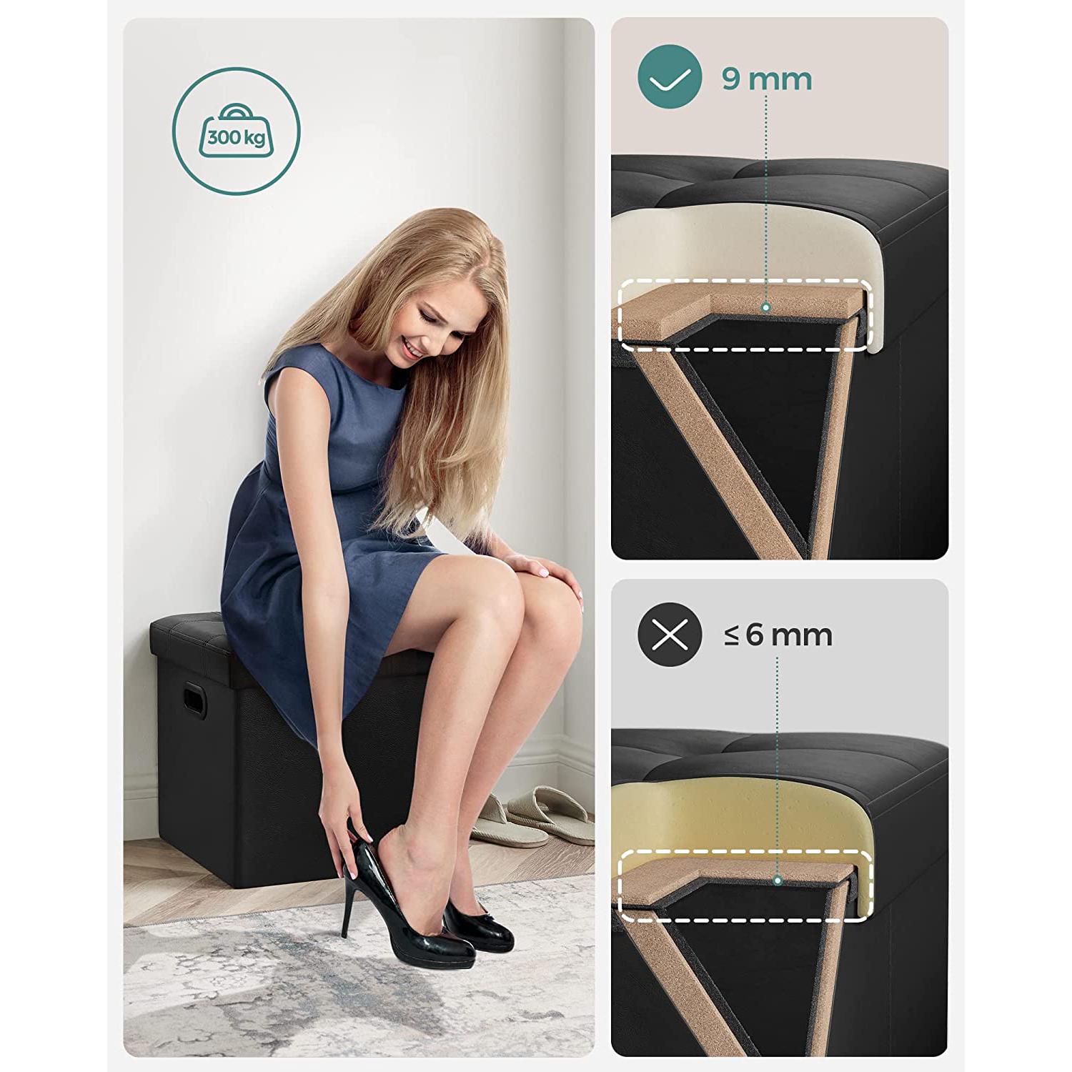 Klupa za odlaganje, sklopiva klupa, 80 L, 76 x 38 x 38 cm crna | SONGMICS-vitahome.hr
