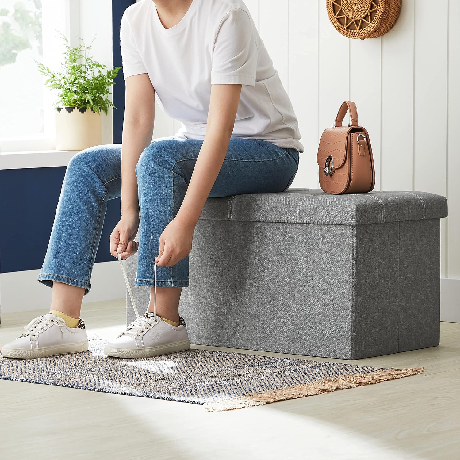 Klupa za pohranu, klupa s prostorom za odlaganje, svijetlo siva | SONGMICS-vitahome.hr