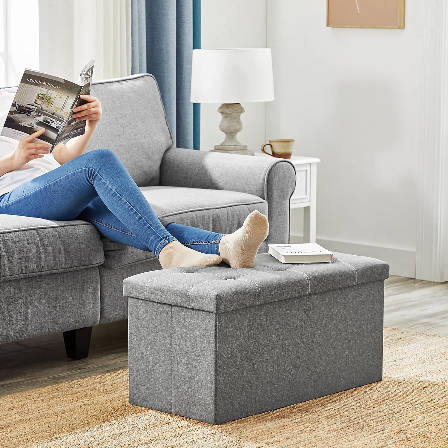 Klupa za pohranu, klupa s prostorom za odlaganje, svijetlo siva | SONGMICS-vitahome.hr