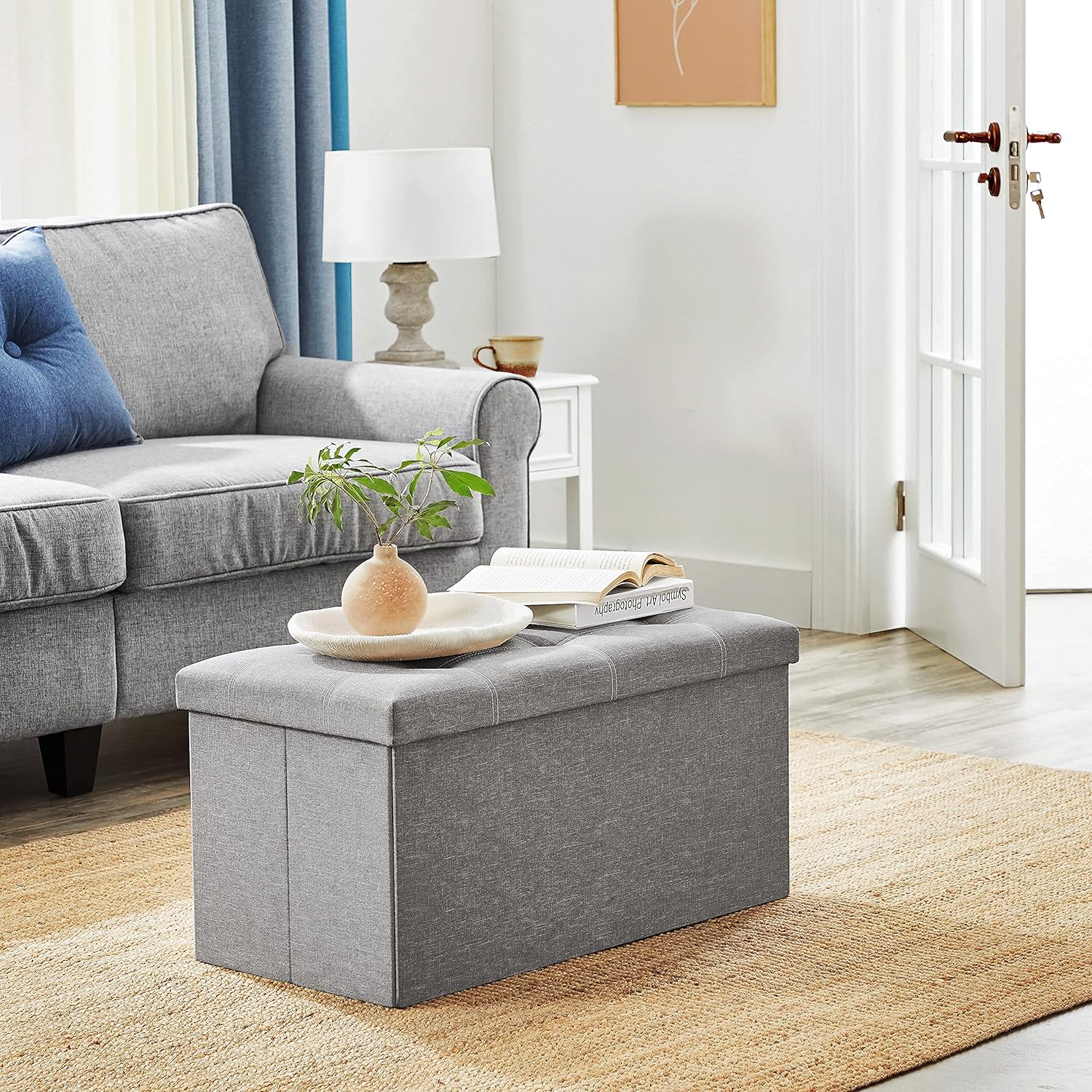 Klupa za pohranu, klupa s prostorom za odlaganje, svijetlo siva | SONGMICS-vitahome.hr