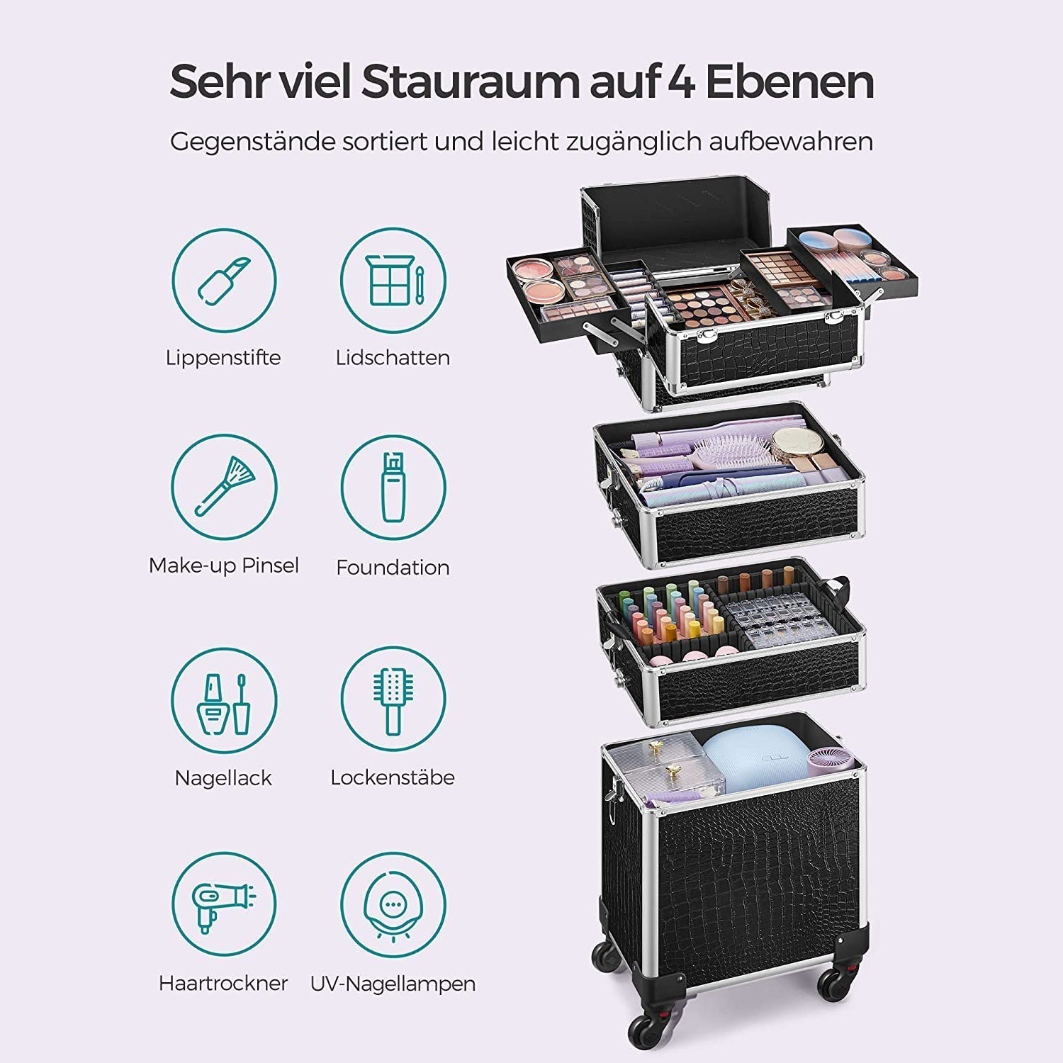 Kofer za šminku, kozmetički kofer 4 u 1, crni | SONGMICS-vitahome.hr
