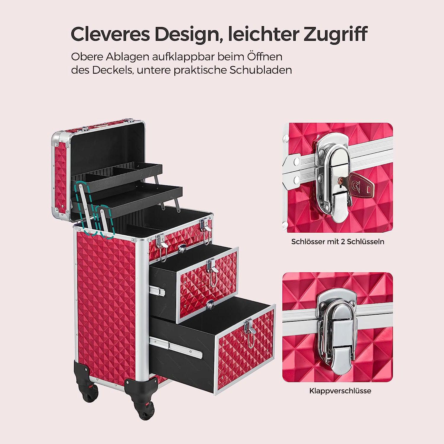 Kofer za šminku, spremište za kozmetiku s kotačima, crveni | SONGMICS-vitahome.hr