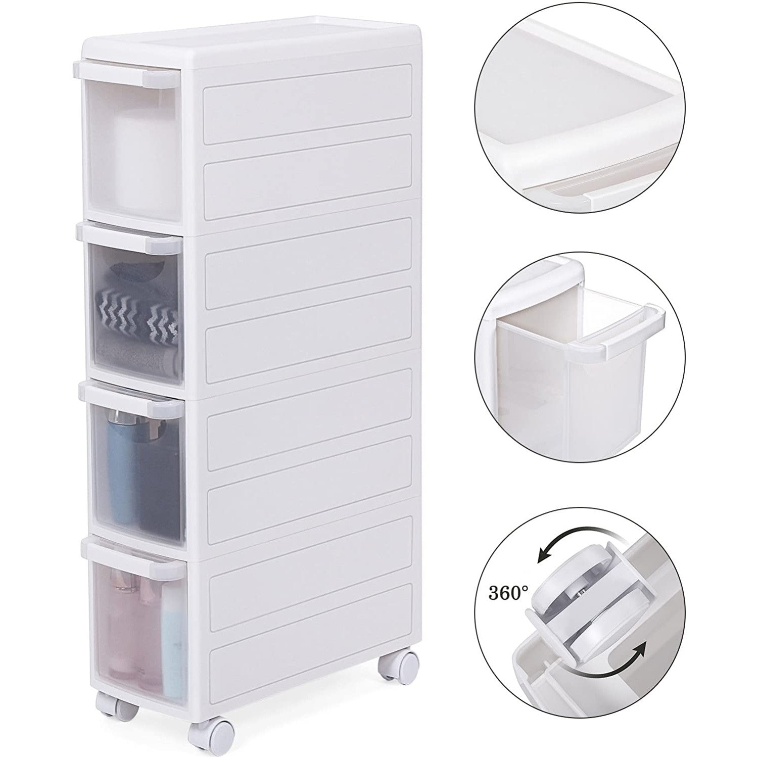 Kolica sa 4 duboke ladice i kotačima, visoka 84,5 cm, bijela | SONGMICS-vitahome.hr