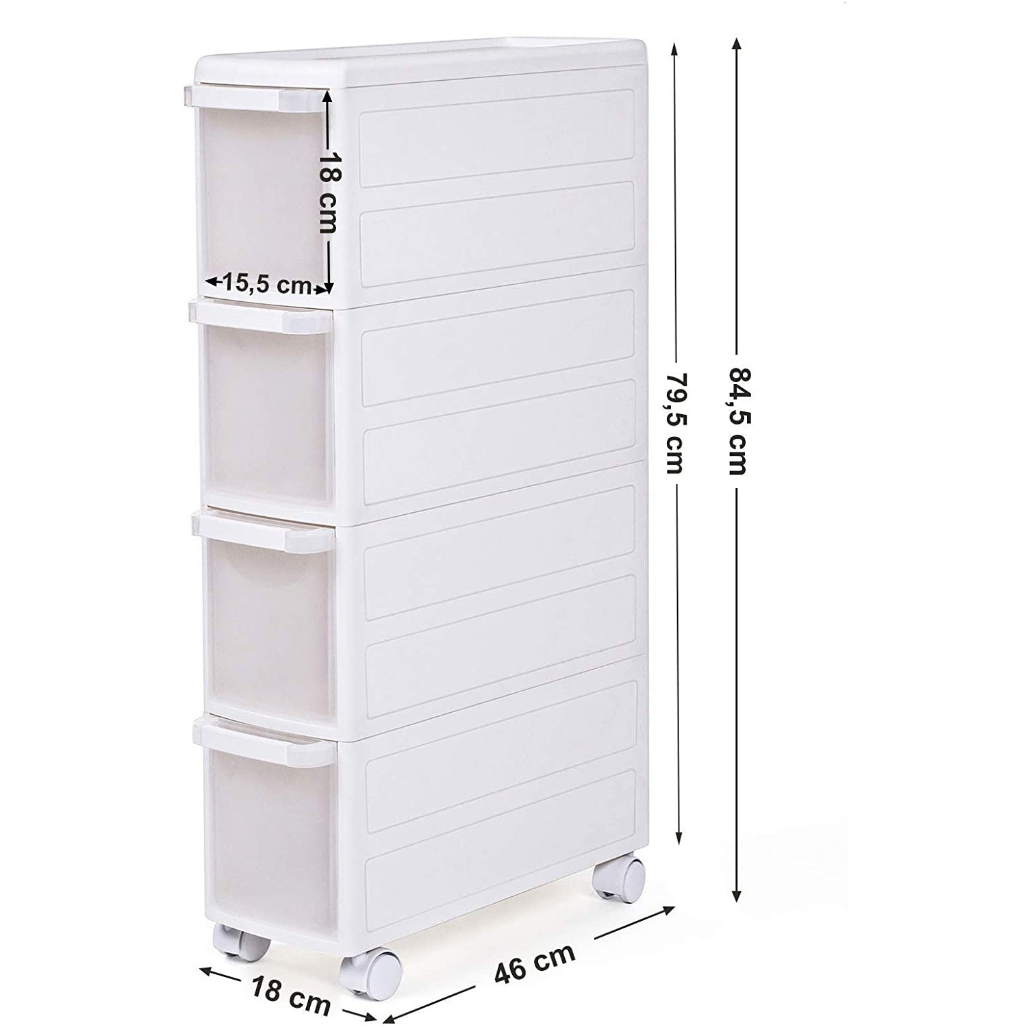 Kolica sa 4 duboke ladice i kotačima, visoka 84,5 cm, bijela | SONGMICS-vitahome.hr