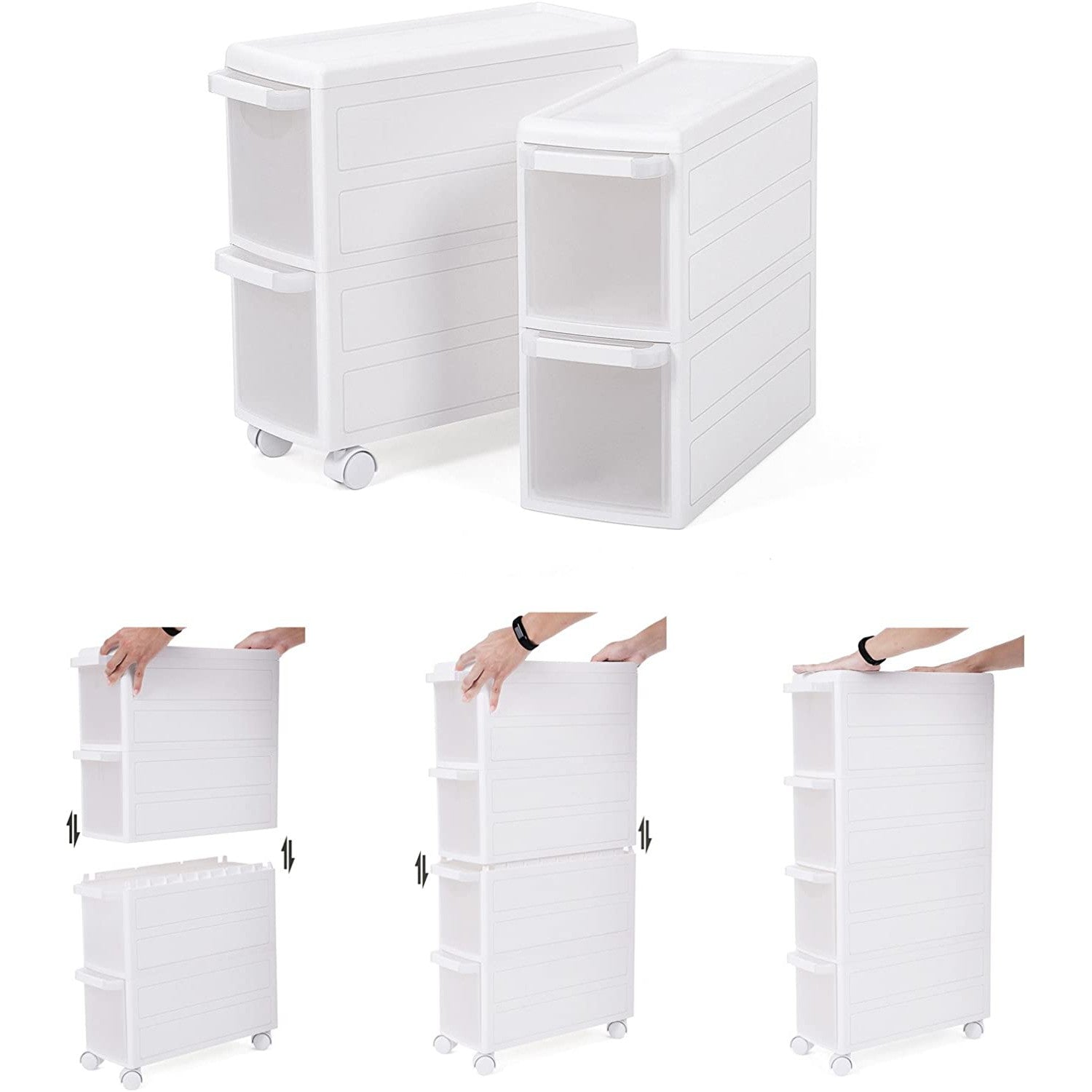 Kolica sa 4 duboke ladice i kotačima, visoka 84,5 cm, bijela | SONGMICS-vitahome.hr
