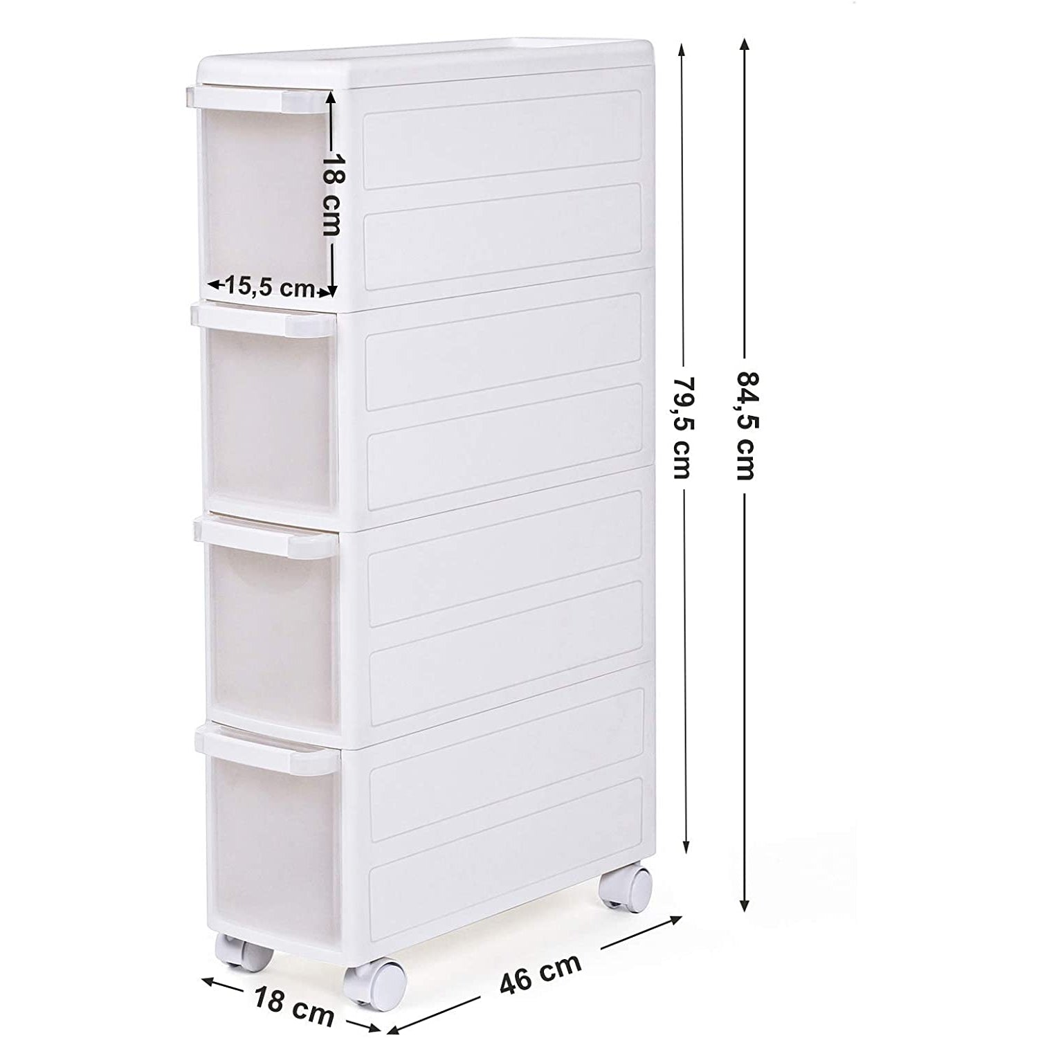 Kolica sa 4 duboke ladice i kotačima, visoka 84,5 cm, bijela | SONGMICS-vitahome.hr