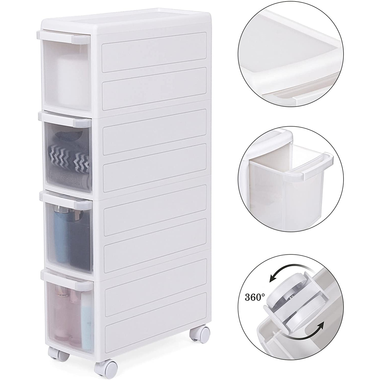 Kolica sa 4 duboke ladice i kotačima, visoka 84,5 cm, bijela | SONGMICS-vitahome.hr