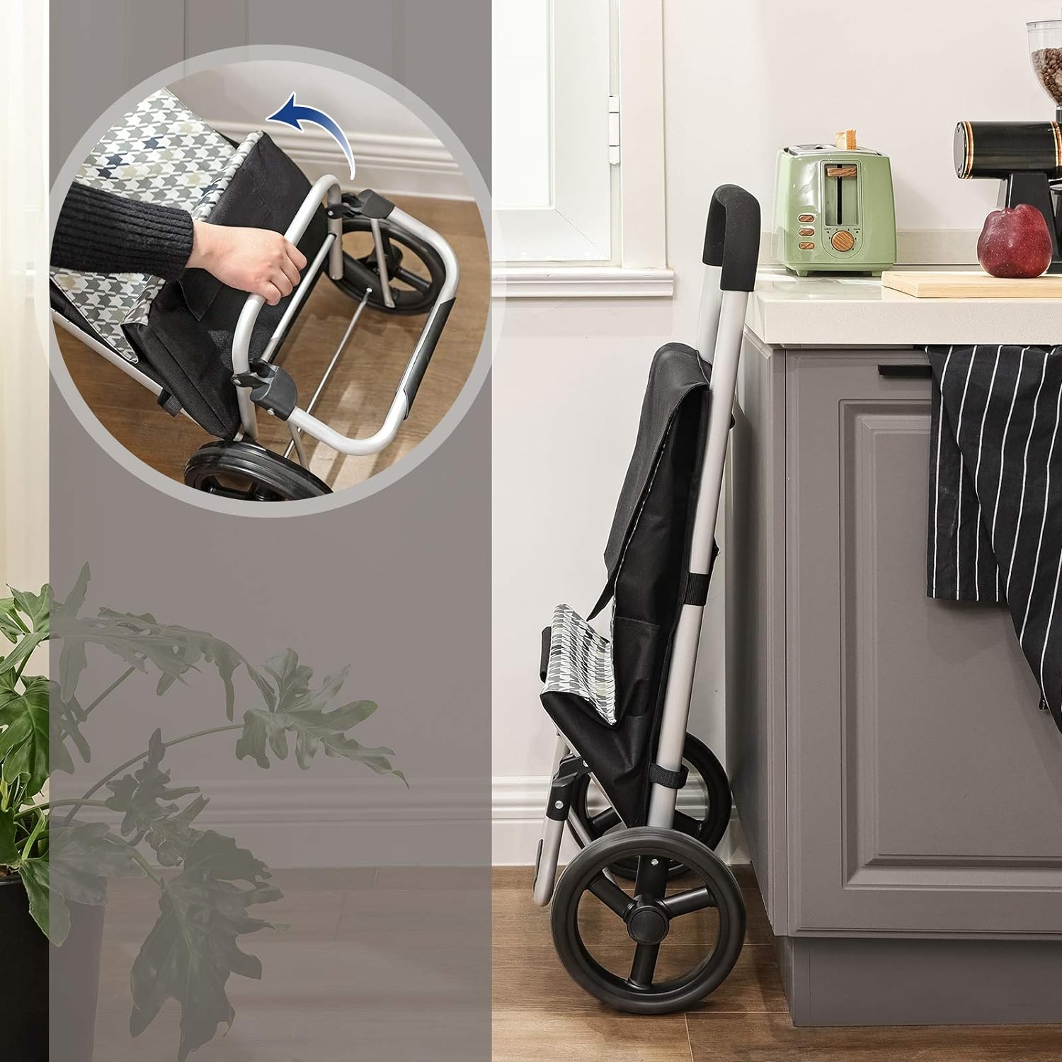 Kolica za kupovinu s kotačima i džepovima, kapaciteta 40 l, crna | SONGMICS-vitahome.hr