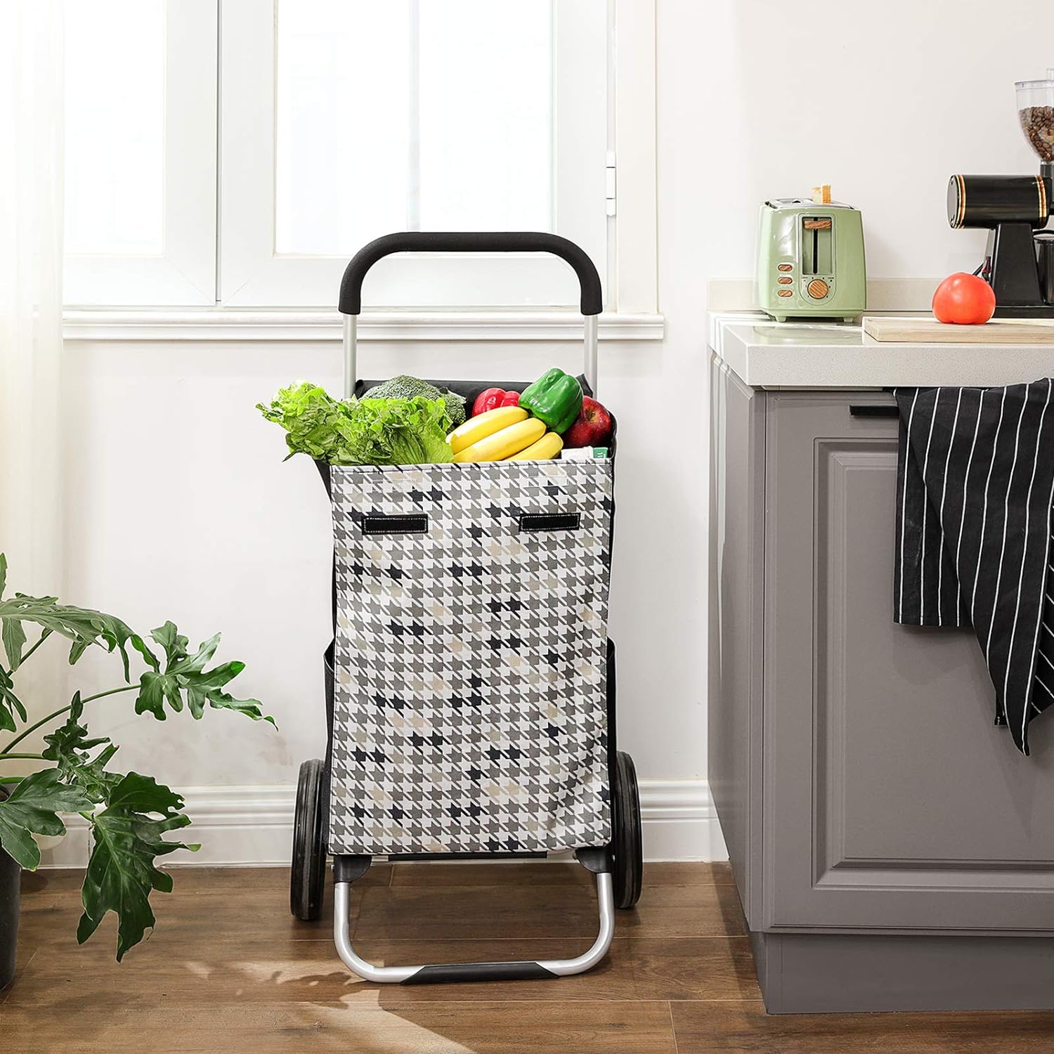 Kolica za kupovinu s kotačima i džepovima, kapaciteta 40 l, crna | SONGMICS-vitahome.hr