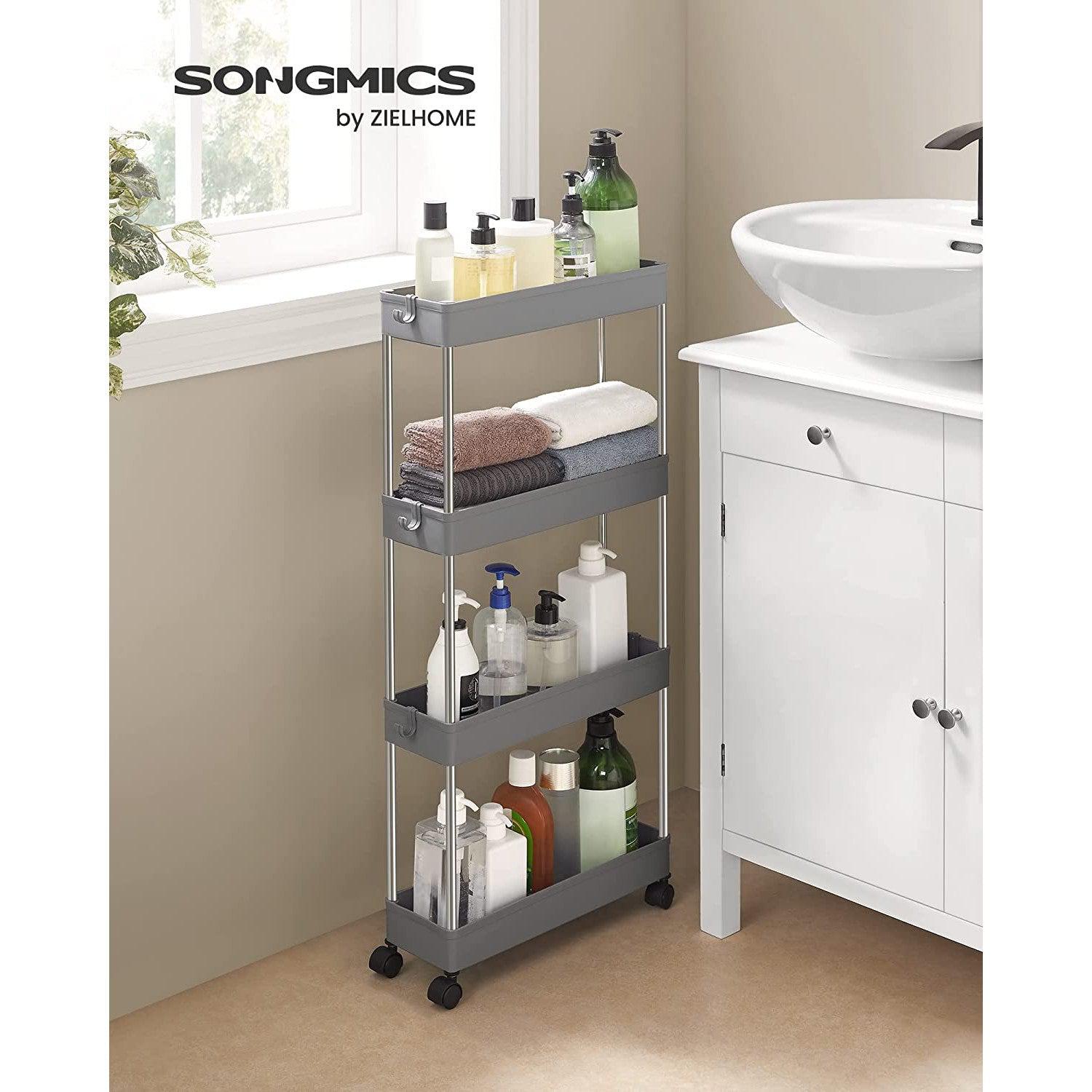 Kolica za pohranu na kotačićima, uska plastična pohrana na 4 razine, siva | SONGMICS-vitahome.hr