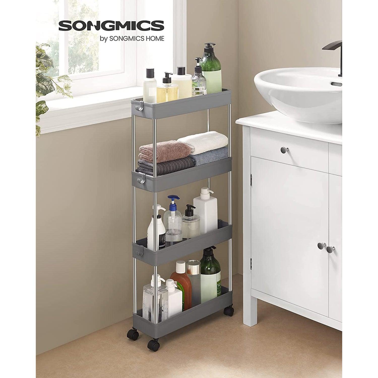 Kolica za pohranu na kotačićima, uska plastična pohrana na 4 razine, siva | SONGMICS-vitahome.hr
