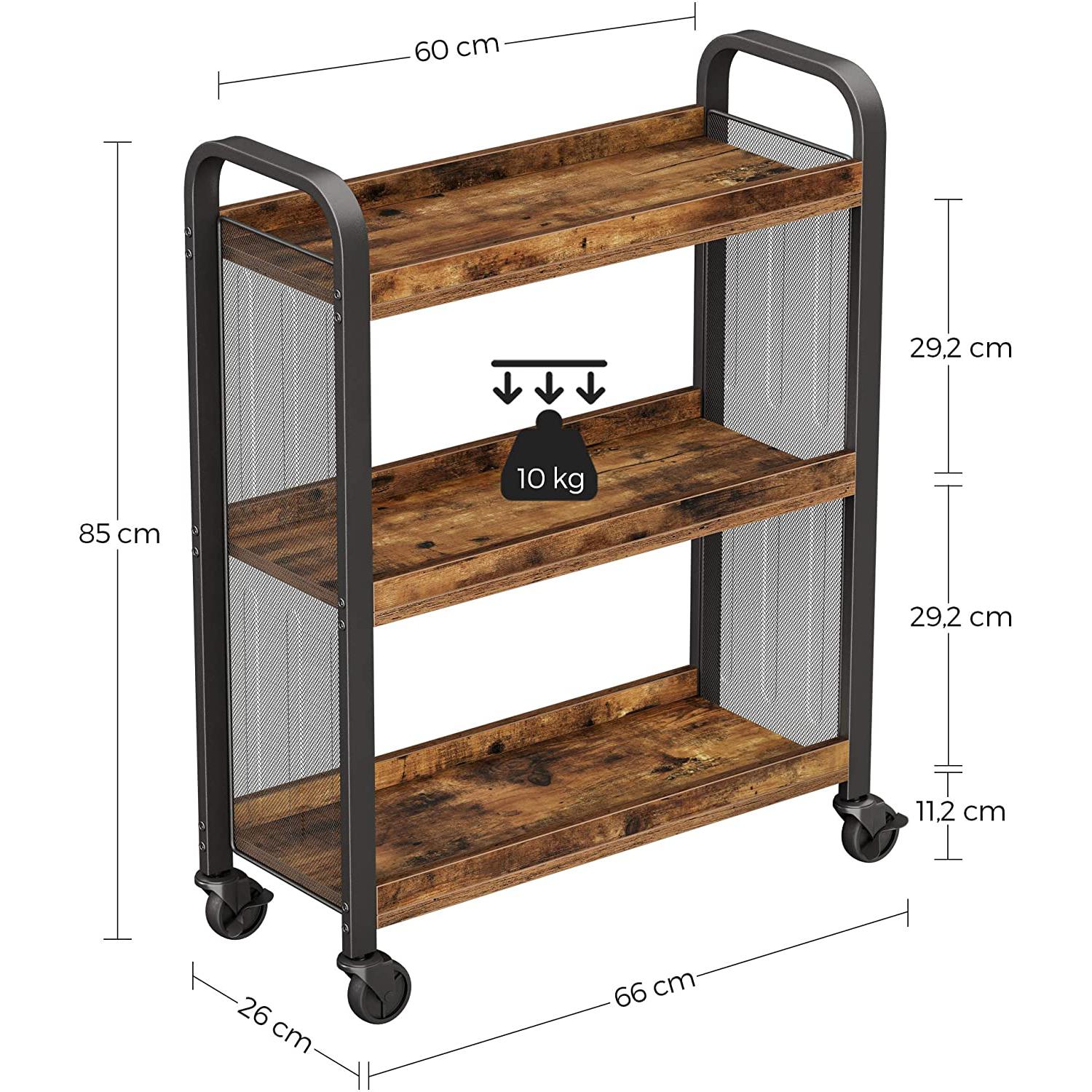 Kolica za posluživanje, kuhinjska kolica s kotačima za uštedu prostora 66 x 26 x 85 cm | Vasagle-vitahome.hr