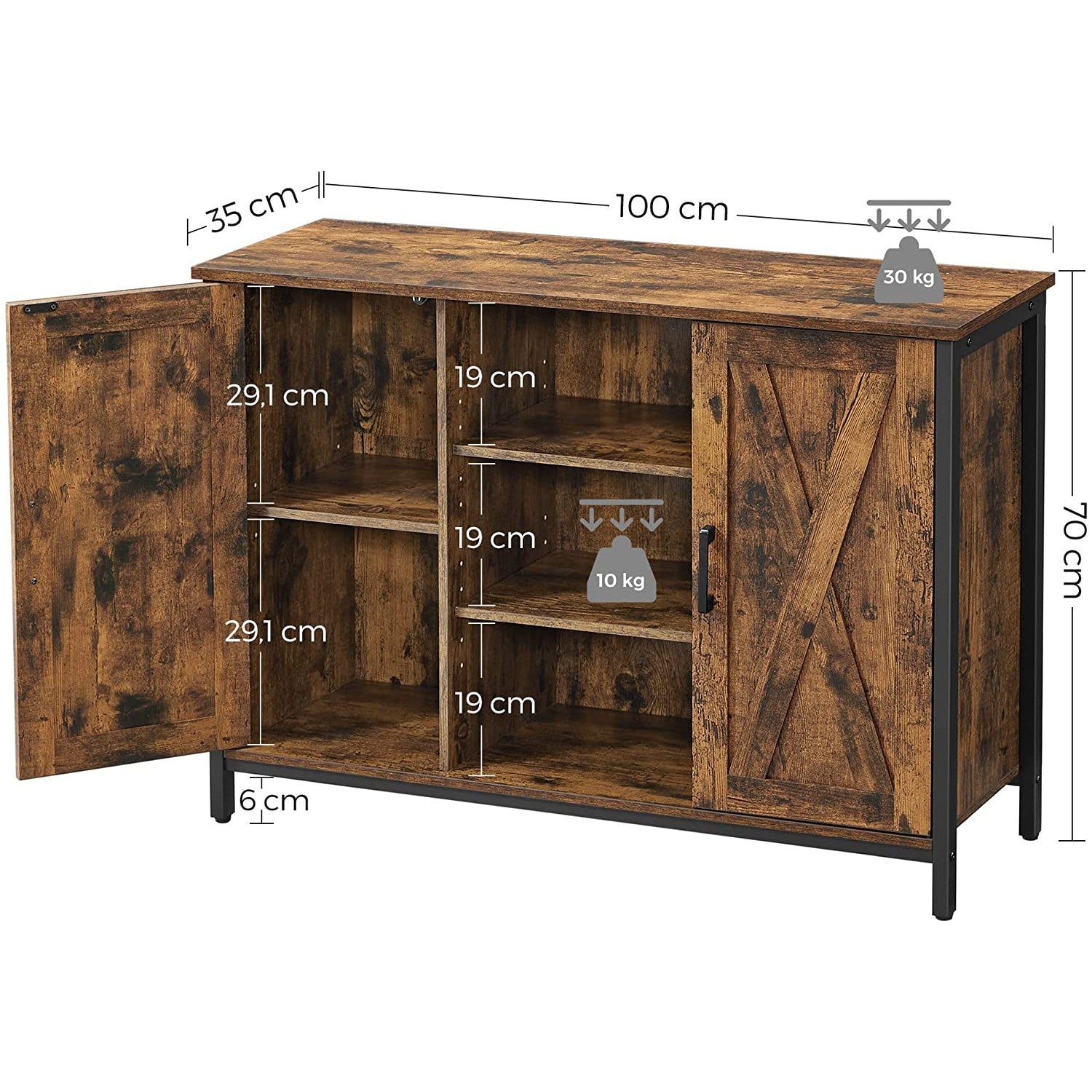 Komoda 100 x 70 x 35 cm, rustikalno smeđa | Vasagle-vitahome.hr