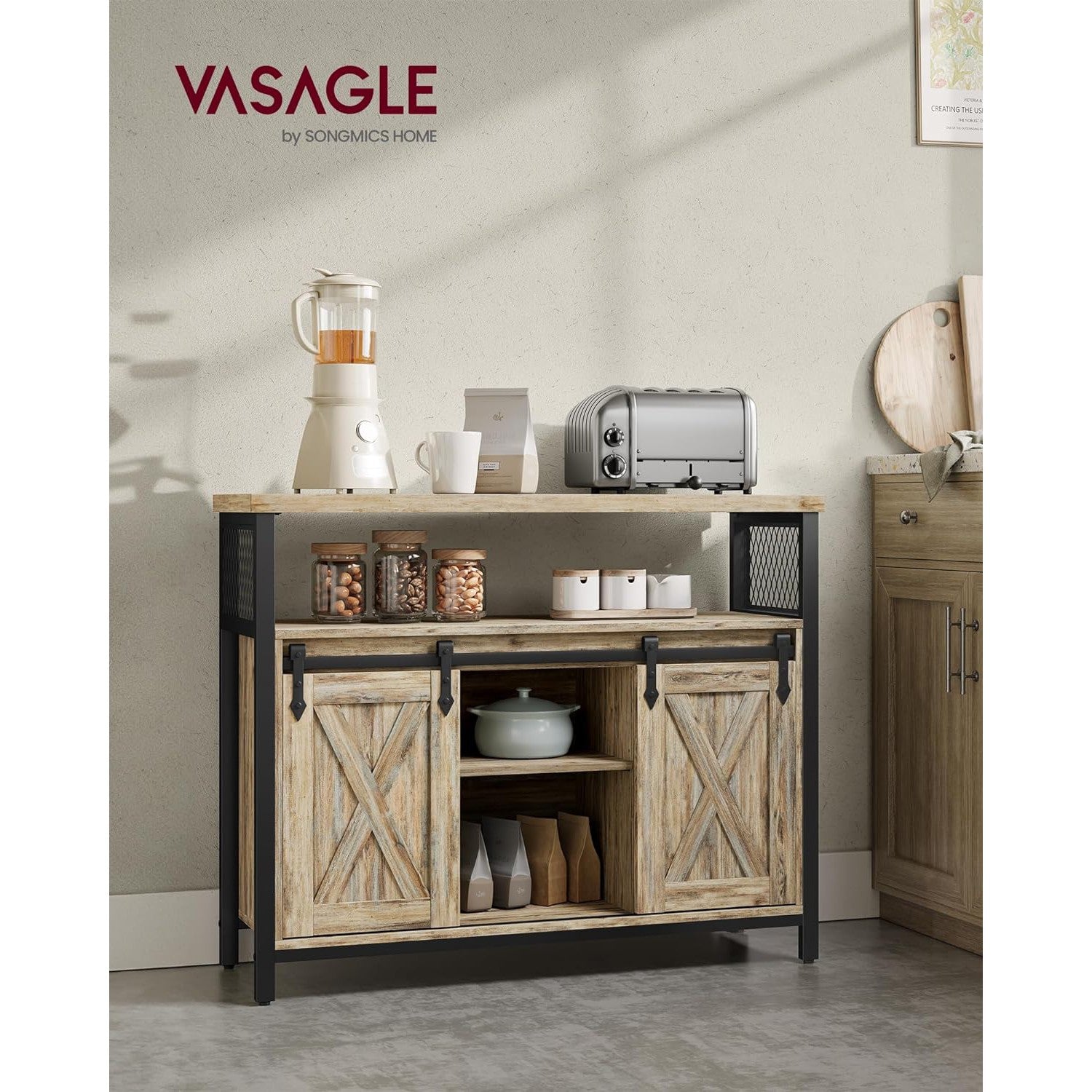 Komoda, kuhinjski ormar s 2 kliznih vrata, 33 x 100 x 80 cm, smeđe-crna | VASAGLE-vitahome.hr