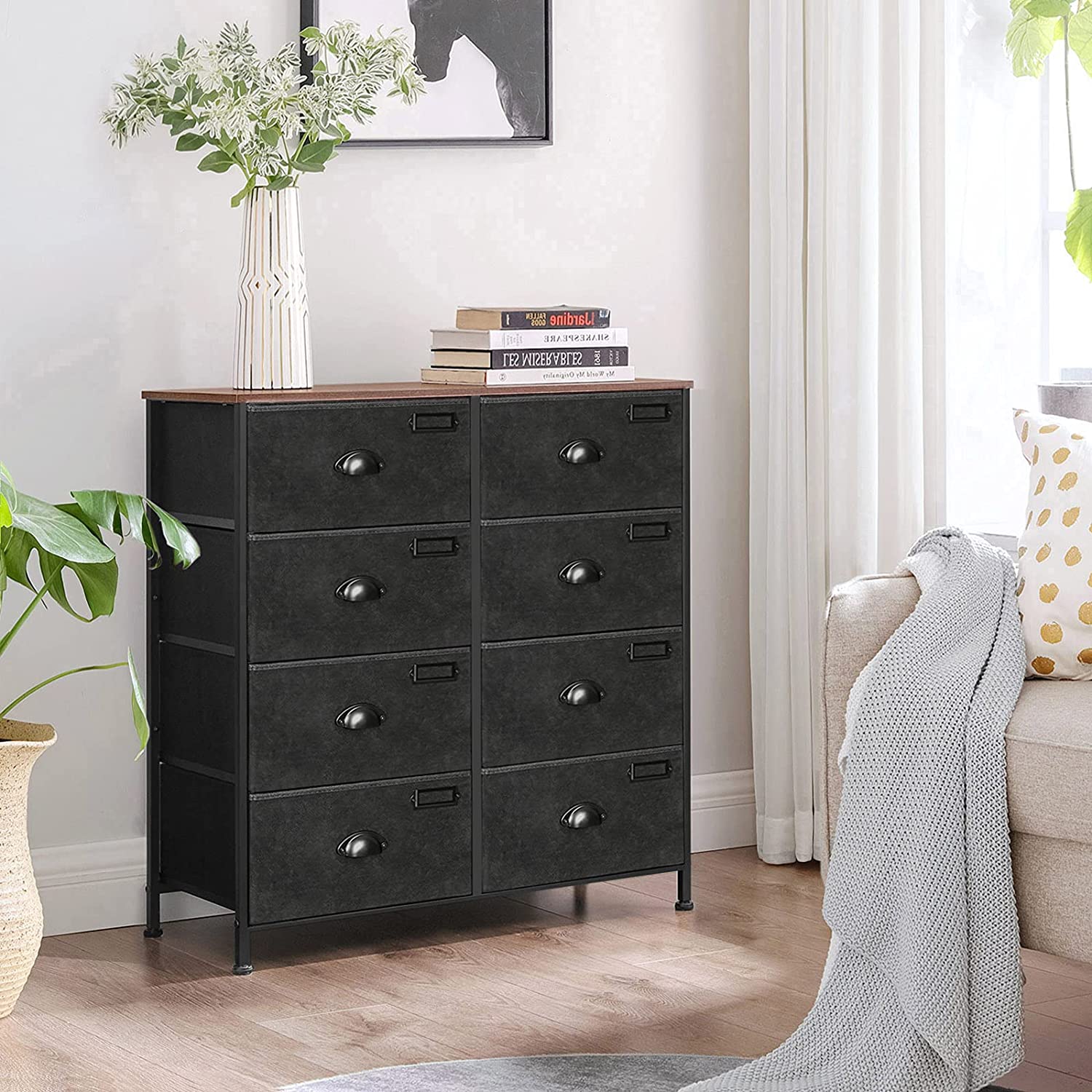 Komoda od tkanine s 8 ladica, 80 x 81,5 x 30 cm, rustikalno smeđa i crna | SONGMICS-vitahome.hr
