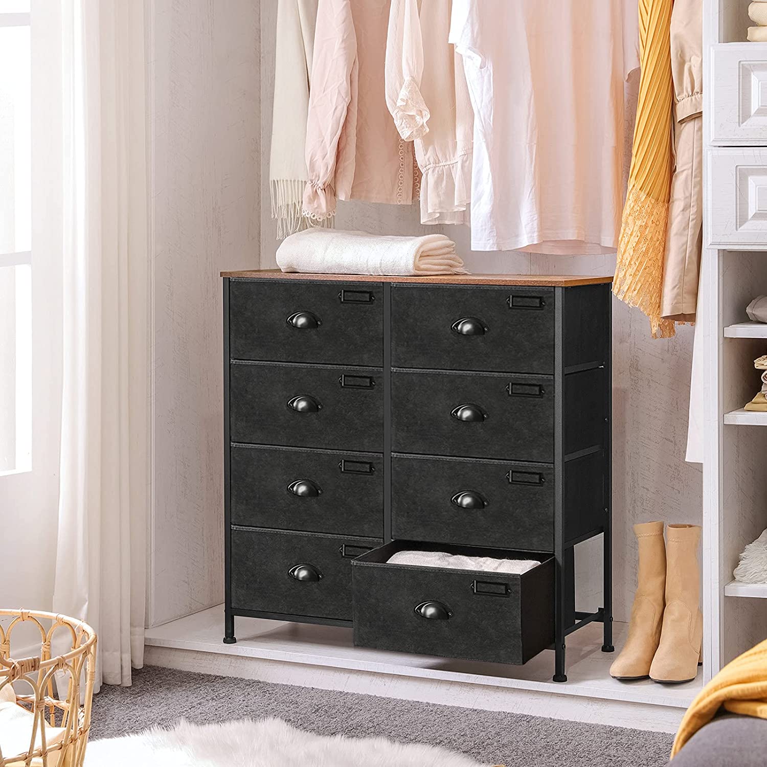 Komoda od tkanine s 8 ladica, 80 x 81,5 x 30 cm, rustikalno smeđa i crna | SONGMICS-vitahome.hr