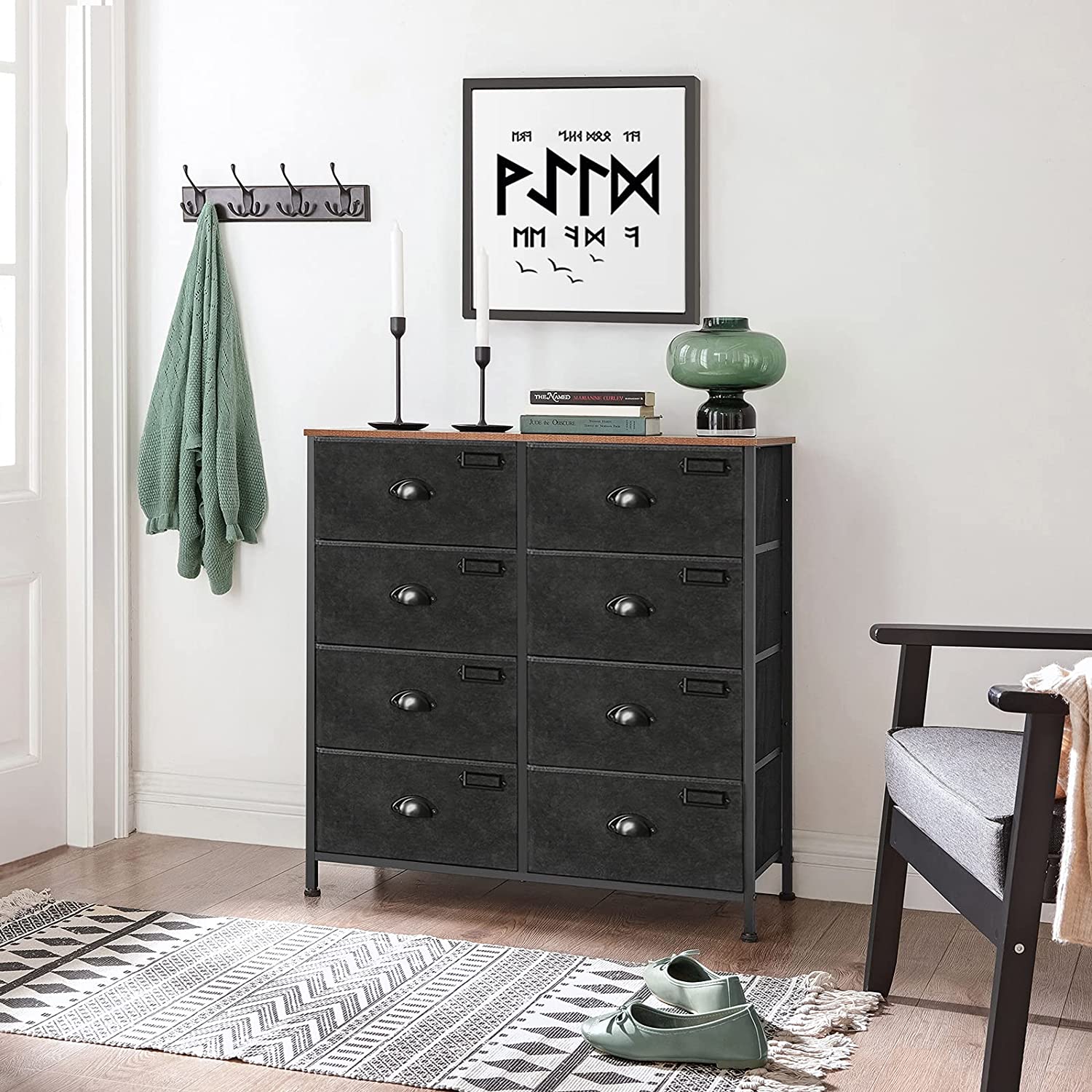 Komoda od tkanine s 8 ladica, 80 x 81,5 x 30 cm, rustikalno smeđa i crna | SONGMICS-vitahome.hr
