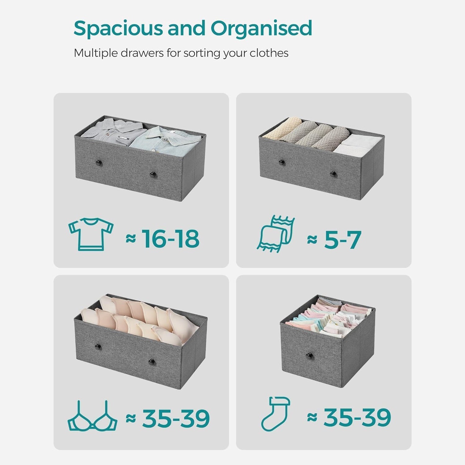Komoda, platneni organizator s 5 ladica, boja siva i crna s drvetom | SONGMICS-vitahome.hr