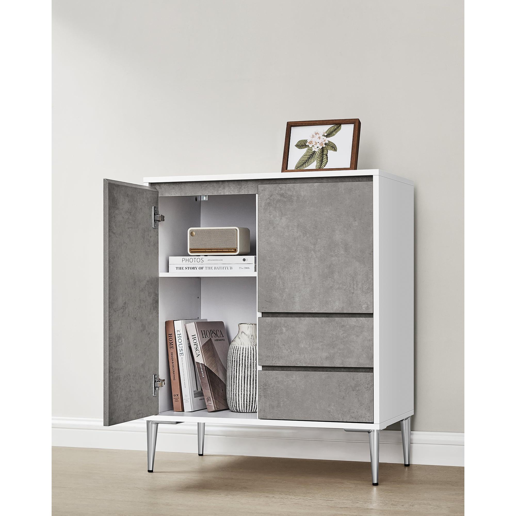 Komoda s 2 ladice, 2 odjeljka s vratima, 40 x 70 x 85 cm, sivo-bijele boje | VASAGLE-vitahome.hr