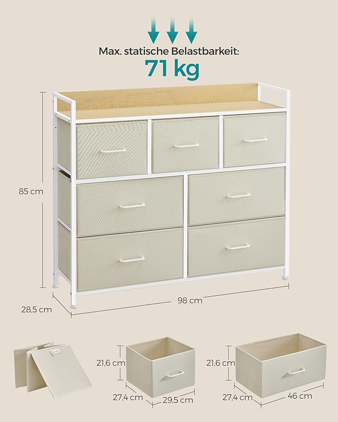 Komoda s 7 ladica od tkanine s ručkama, 28,5 x 98 x 85 cm, krem i bijela | SONGMICS-vitahome.hr