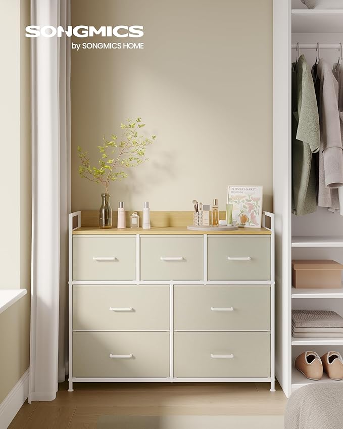 Komoda s 7 ladica od tkanine s ručkama, 28,5 x 98 x 85 cm, krem i bijela | SONGMICS-vitahome.hr