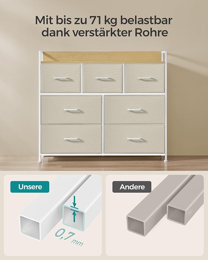 Komoda s 7 ladica od tkanine s ručkama, 28,5 x 98 x 85 cm, krem i bijela | SONGMICS-vitahome.hr