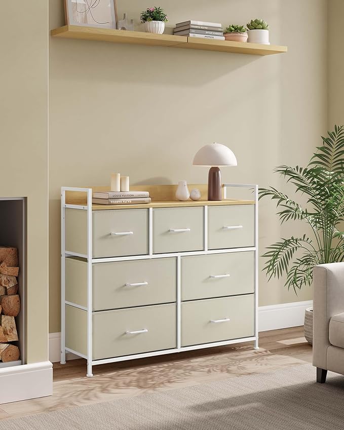 Komoda s 7 ladica od tkanine s ručkama, 28,5 x 98 x 85 cm, krem i bijela | SONGMICS-vitahome.hr