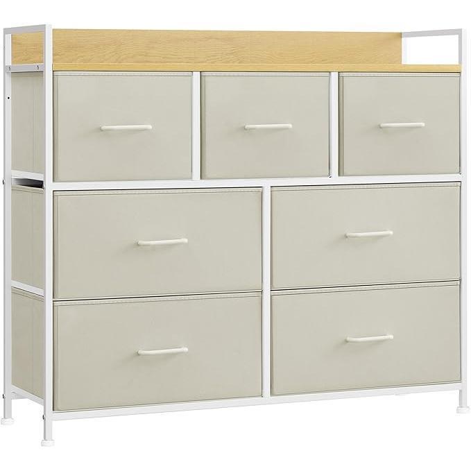 Komoda s 7 ladica od tkanine s ručkama, 28,5 x 98 x 85 cm, krem i bijela | SONGMICS-vitahome.hr