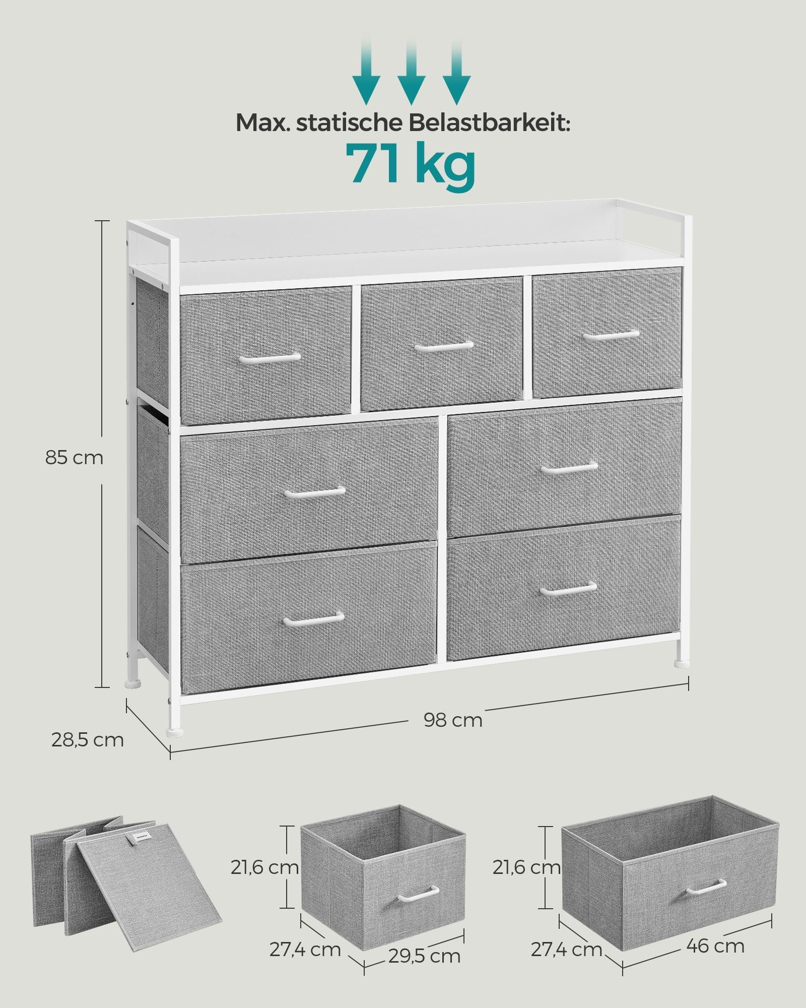 Komoda s 7 tkanih ladica s drškama, 28.5 x 98 x 85 cm, siva i bijela | SONGMICS-vitahome.hr