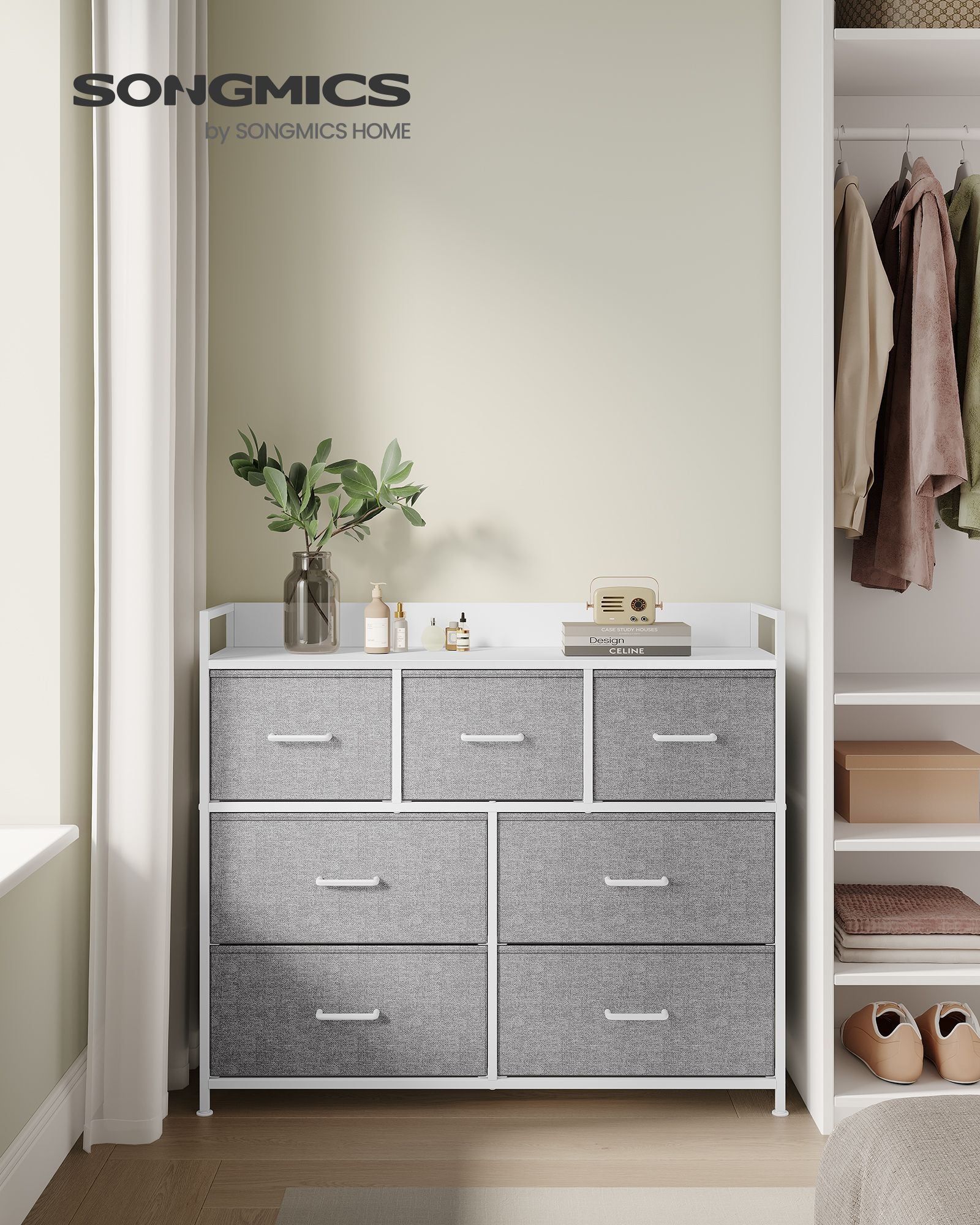 Komoda s 7 tkanih ladica s drškama, 28.5 x 98 x 85 cm, siva i bijela | SONGMICS-vitahome.hr