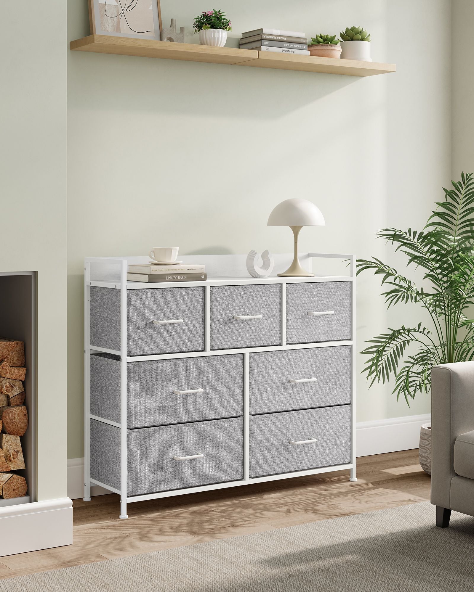 Komoda s 7 tkanih ladica s drškama, 28.5 x 98 x 85 cm, siva i bijela | SONGMICS-vitahome.hr