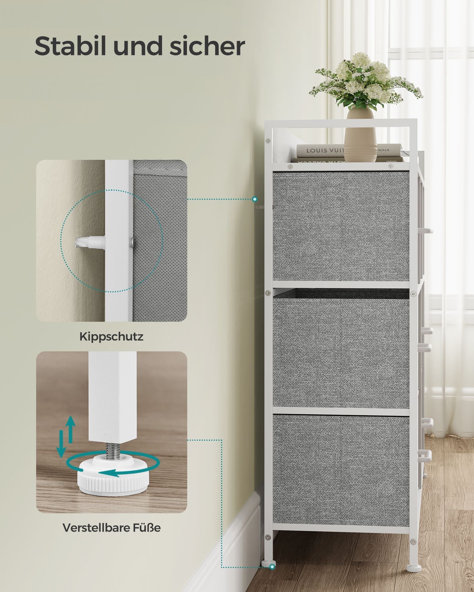 Komoda s 7 tkanih ladica s drškama, 28.5 x 98 x 85 cm, siva i bijela | SONGMICS-vitahome.hr