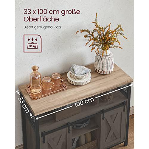 Komoda s kliznim vratima u rustikalnom stilu, 33 x 100 x 80 cm , smeđe-crna | VASAGLE-vitahome.hr