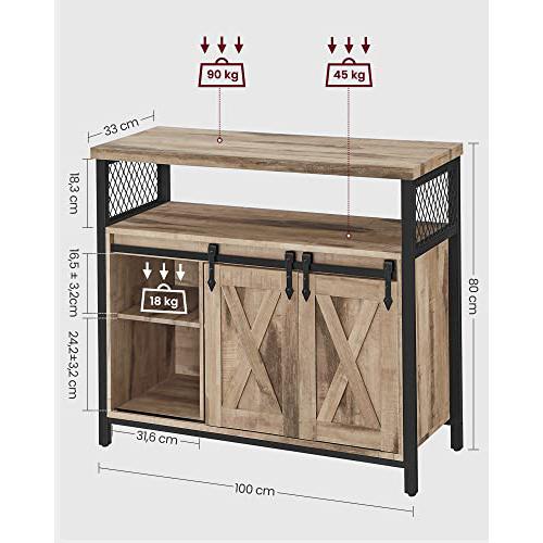 Komoda s kliznim vratima u rustikalnom stilu, 33 x 100 x 80 cm , smeđe-crna | VASAGLE-vitahome.hr