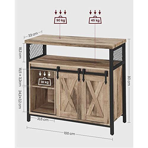 Komoda s kliznim vratima u rustikalnom stilu, 33 x 100 x 80 cm , smeđe-crna | VASAGLE-vitahome.hr