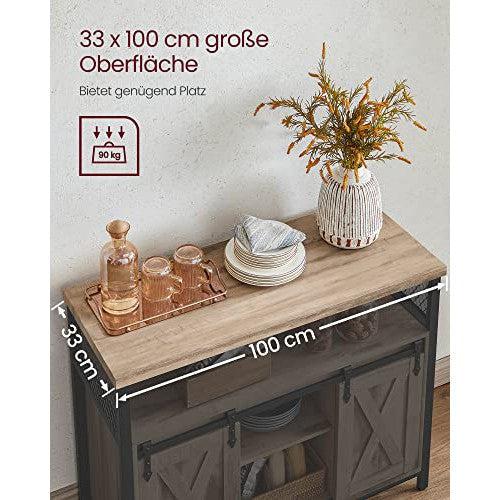 Komoda s kliznim vratima u rustikalnom stilu, 33 x 100 x 80 cm , smeđe-crna | VASAGLE-vitahome.hr