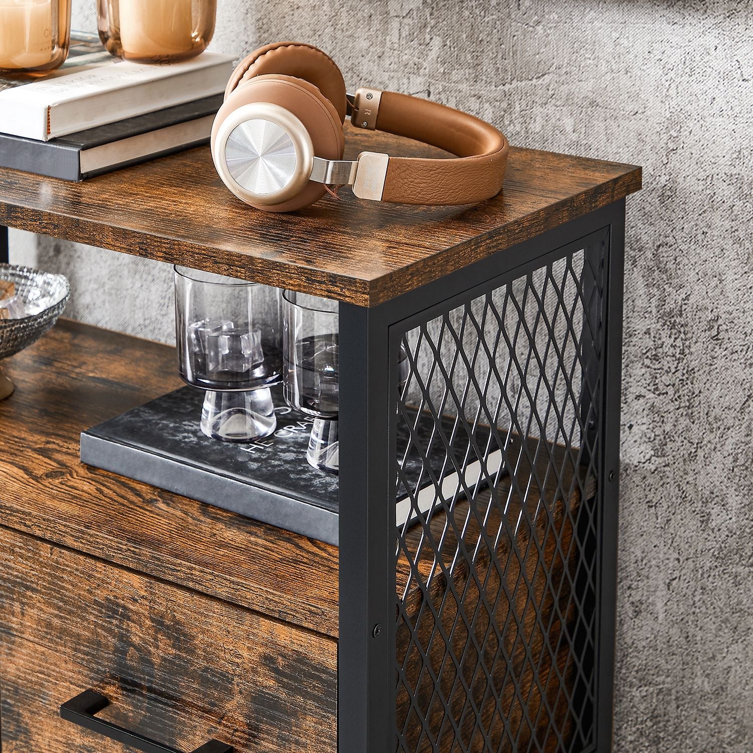 Komoda s ladicom i policom, 60 x 30 x 108 cm, rustikalno smeđa i crna | VASAGLE-VASAGLE-Vita Home