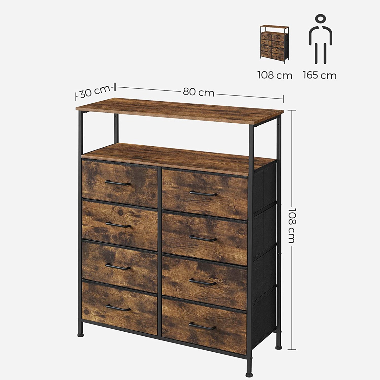 Komoda s ladicom za tkanine, 80 x 108 x 30 cm, rustikalno smeđa | SONGMICS-vitahome.hr