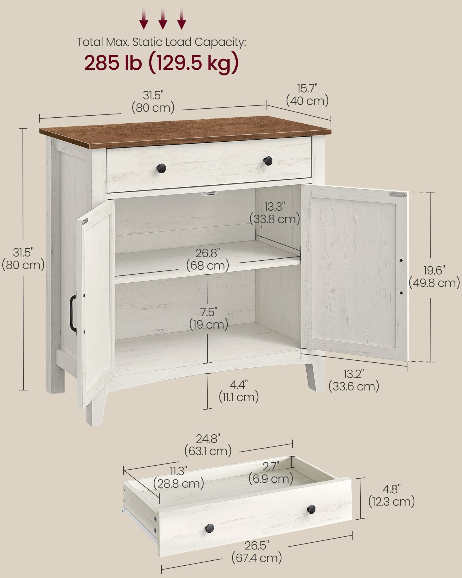 Komoda s policom podesivom po visini, 40 x 80 x 80 cm, bijela i medno smeđa