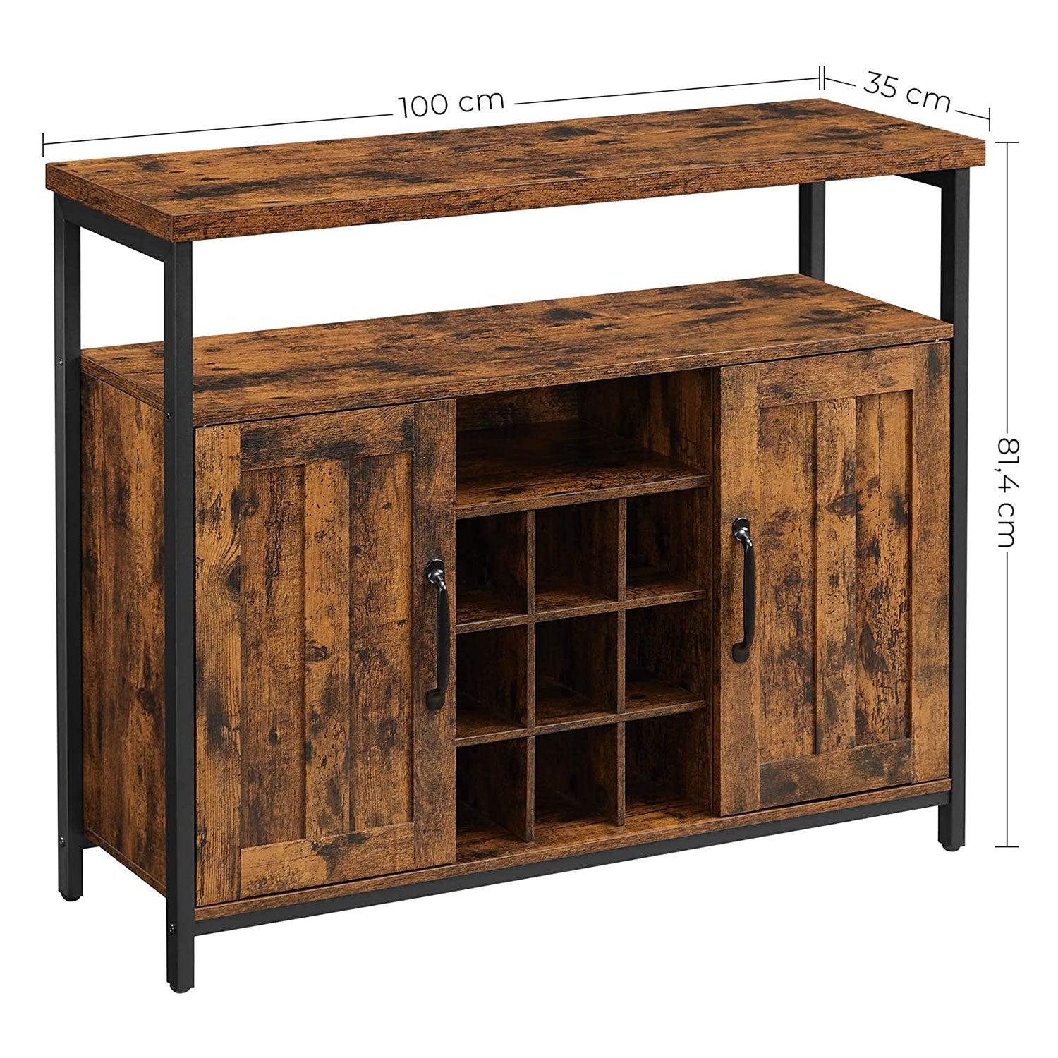 Komoda sa policama za vino 100 x 35 x 81,4 cm rustikalno smeđa | Vasagle-vitahome.hr