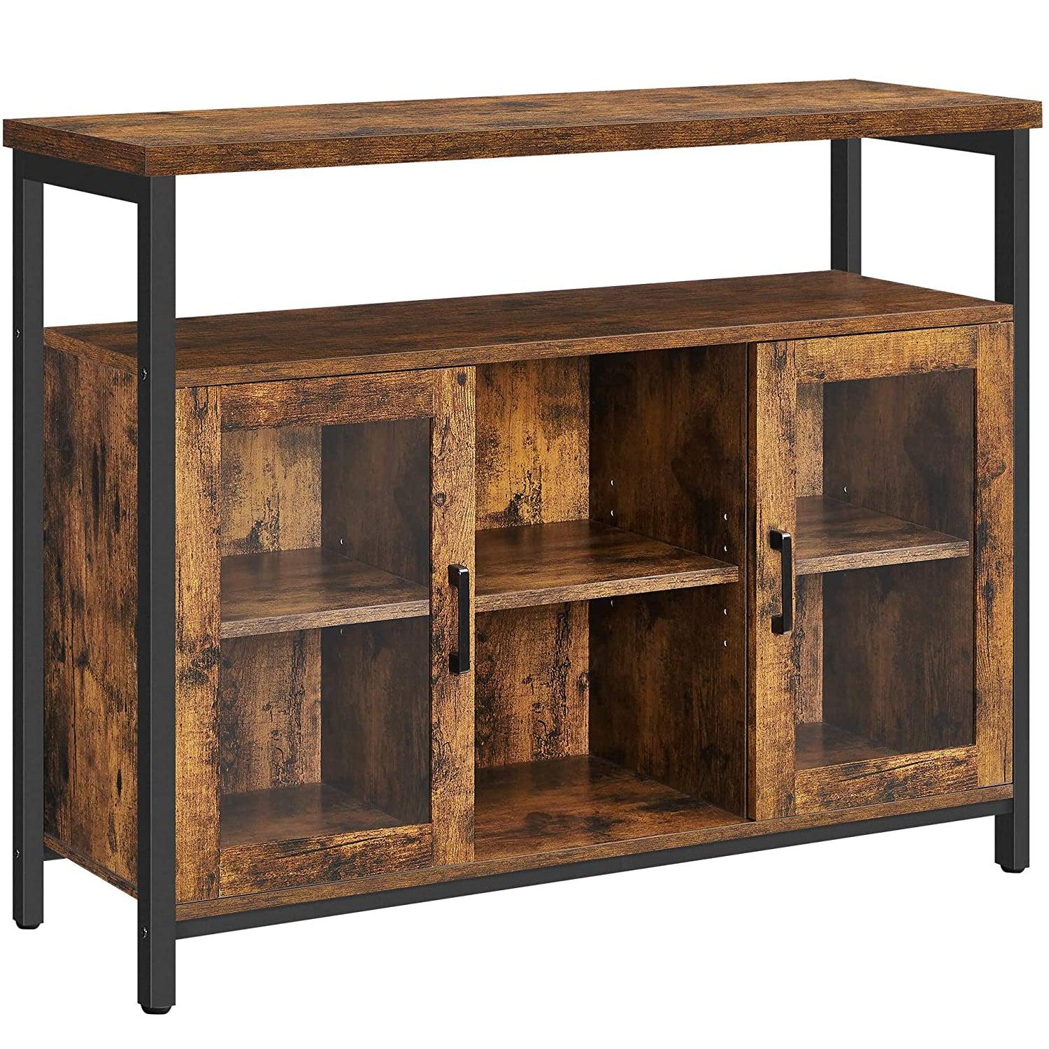 Komoda, švedski stol s 2 prozirna staklena vrata 100 x 80 x 35 cm, rustikalno smeđa | Vasagle-vitahome.hr