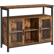 Komoda, švedski stol s 2 prozirna staklena vrata 100 x 80 x 35 cm, rustikalno smeđa | Vasagle-vitahome.hr