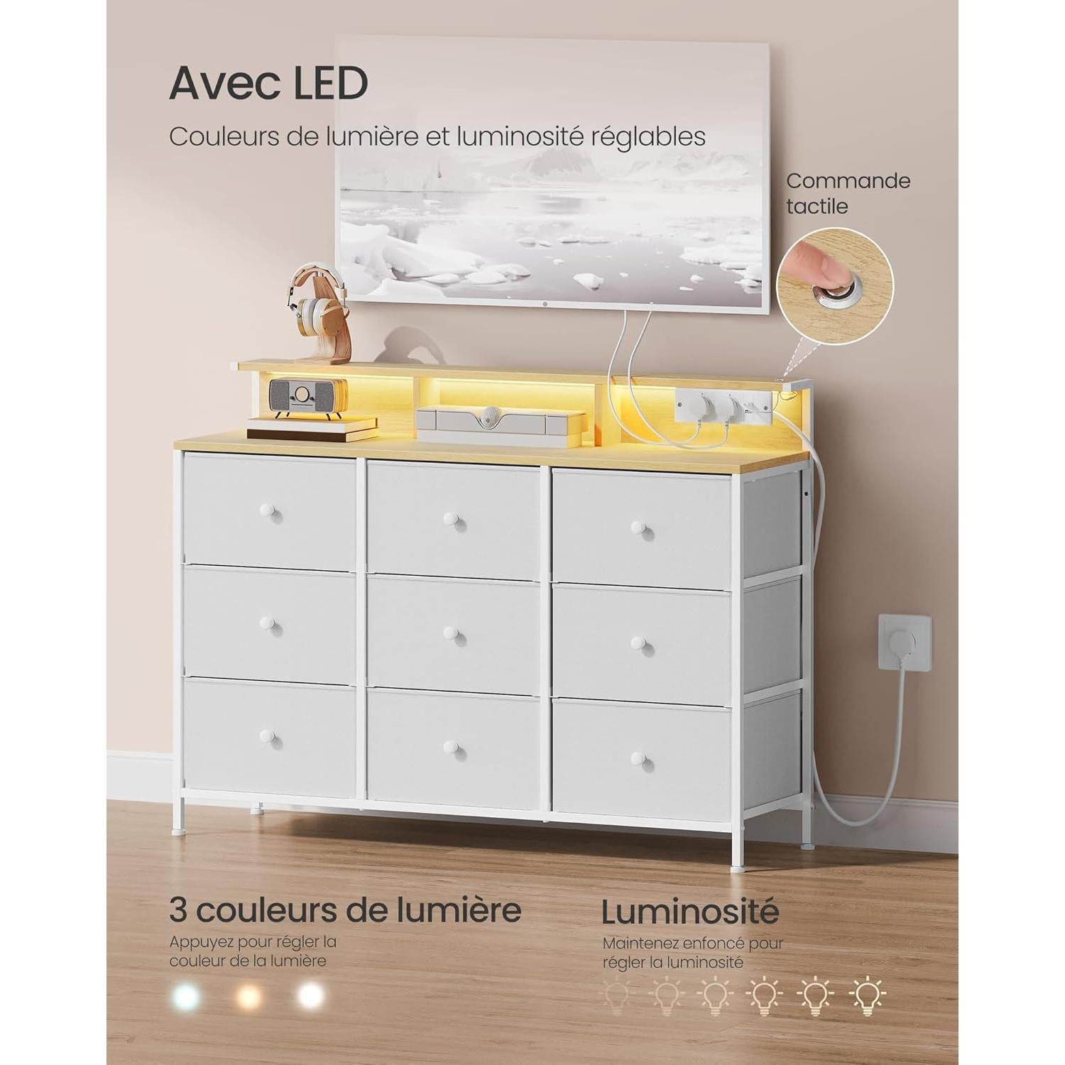 Komoda za skladištenje s LED osvjetljenjem, 33,5 x 114 x 84 cm, bijela | SONGMICS-vitahome.hr
