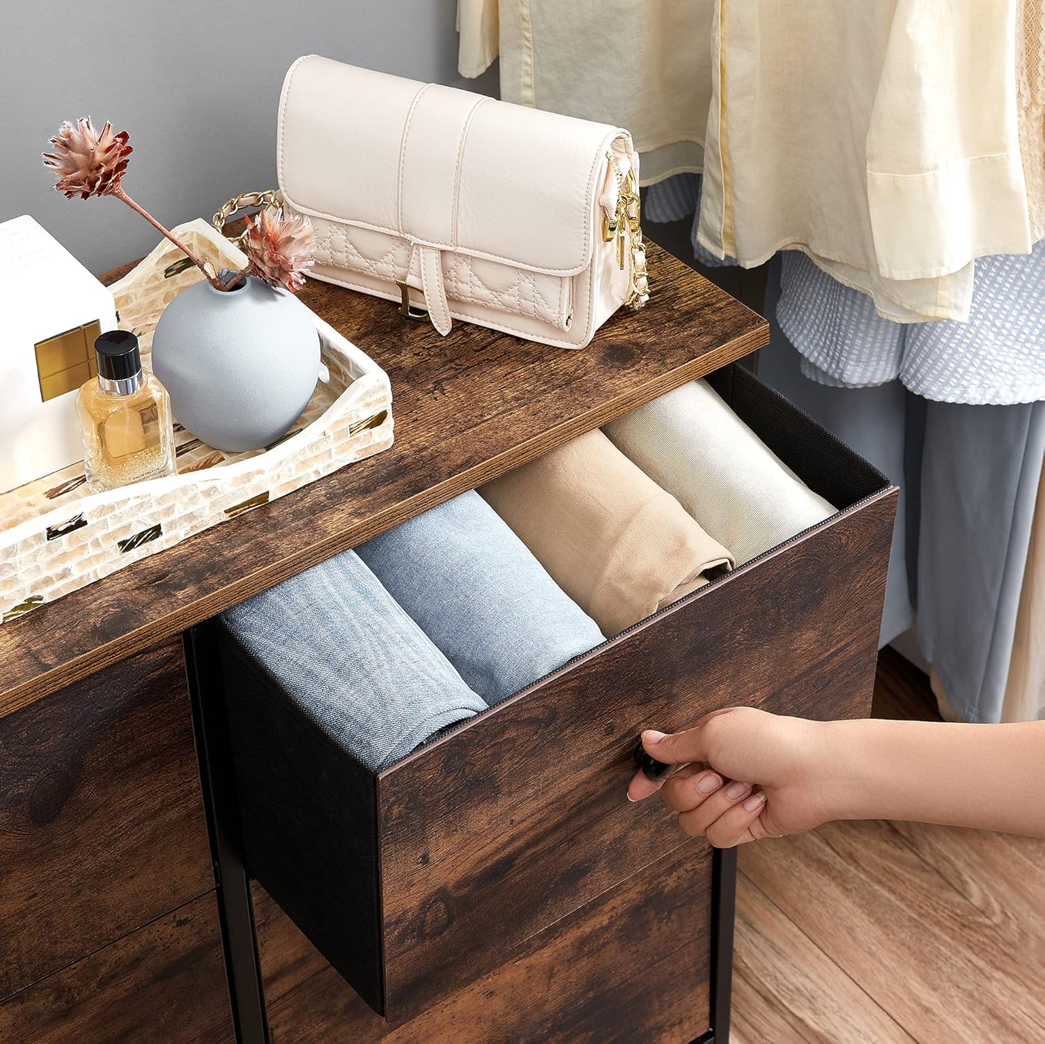 Komoda za spavaću sobu s 6 ladica, 30 x 80 x 71 cm, smeđa i crna | SONGMICS-vitahome.hr